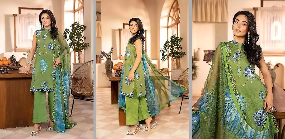 women unstitched suits - Maria B 3 Pcs Women's Unstitched Dobby Lawn Printed Suit VV369