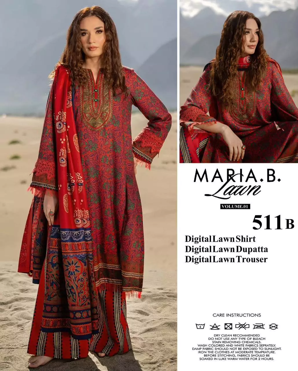  - Maria B 3 Pcs Women's Unstitched Lawn Digital Print Suit ET43