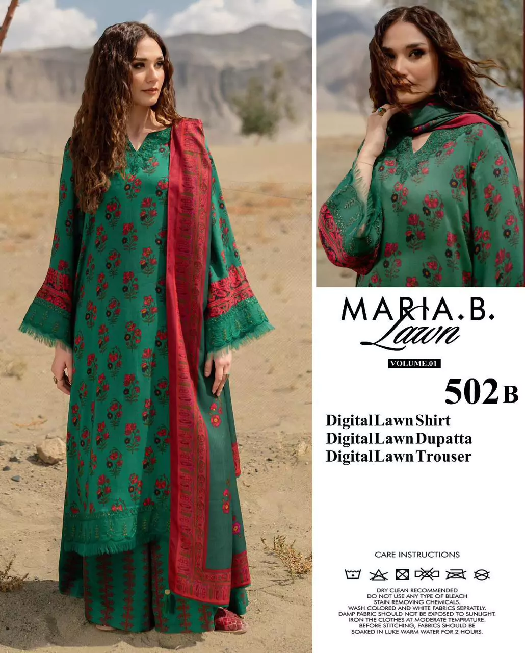  - Maria B 3 Pcs Women's Unstitched Lawn Digital Print Suit ET46