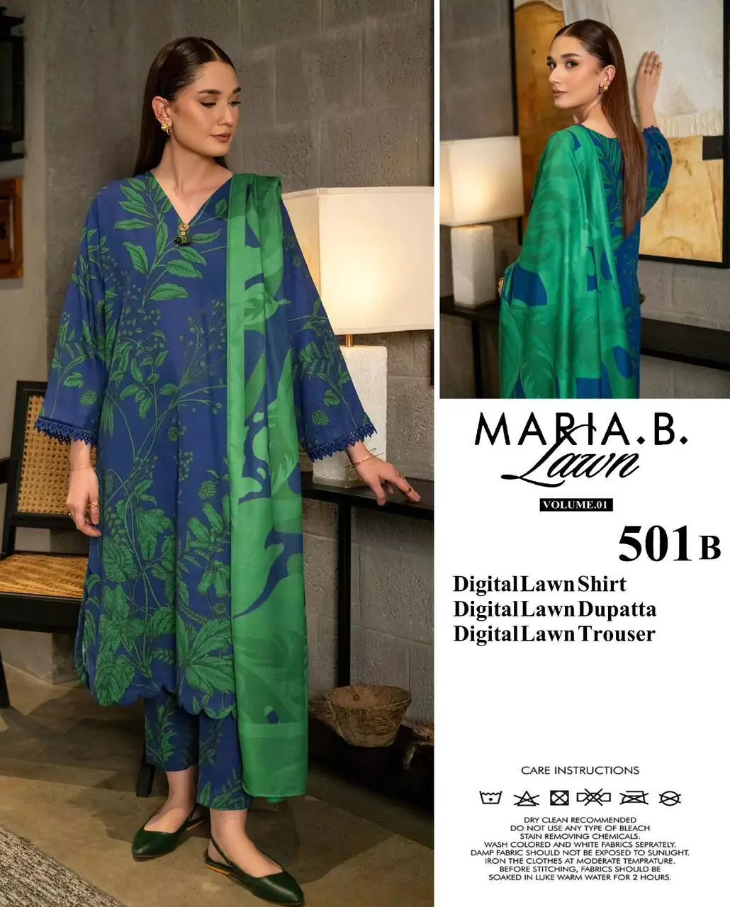  - Maria B 3 Pcs Women's Unstitched Lawn Digital Print Suit ET47