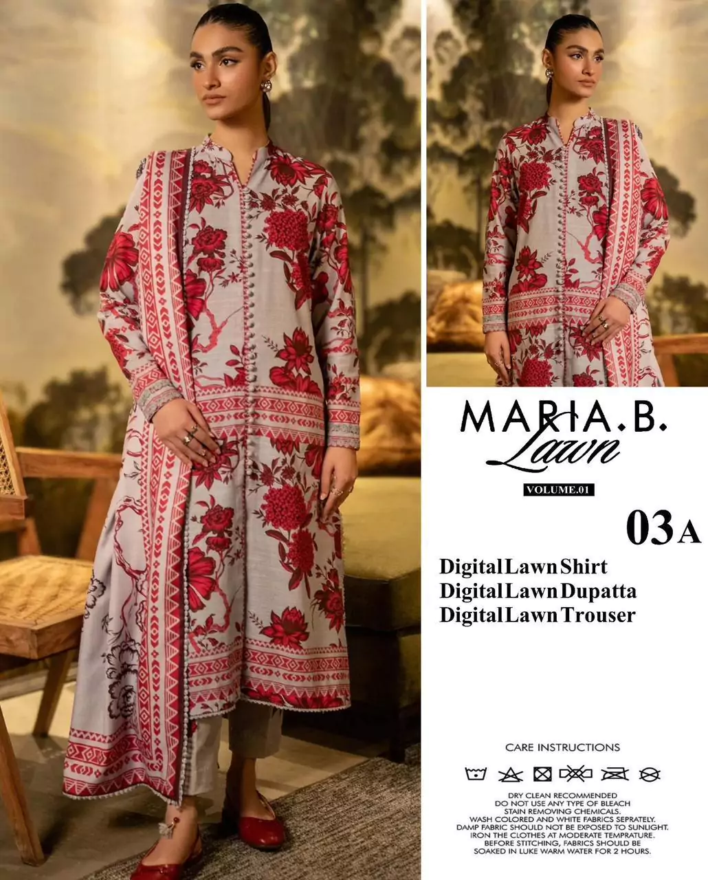  - Maria B 3 Pcs Women's Unstitched Lawn Digital Print Suit ET72