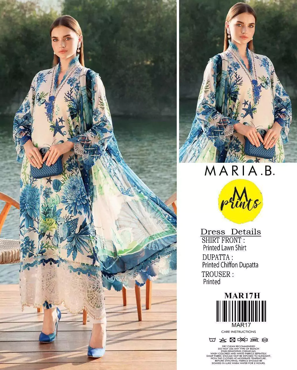 women unstitched suits - Maria B 3 Pcs Women's Unstitched Lawn Printed Suit VV392