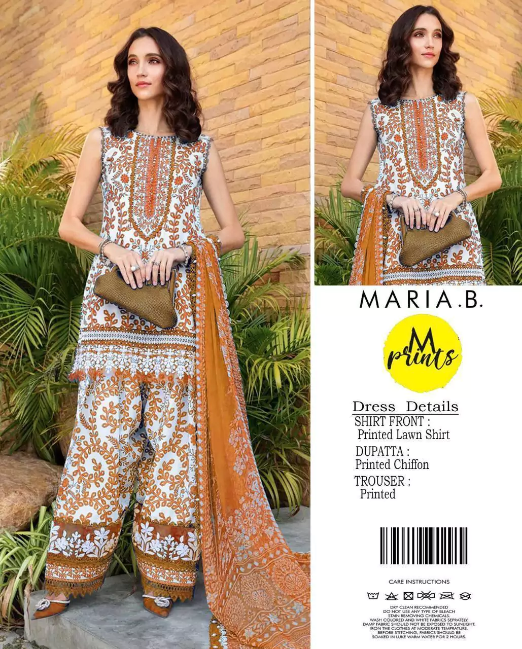 women unstitched suits - Maria B 3 Pcs Women's Unstitched Lawn Printed Suit VV395
