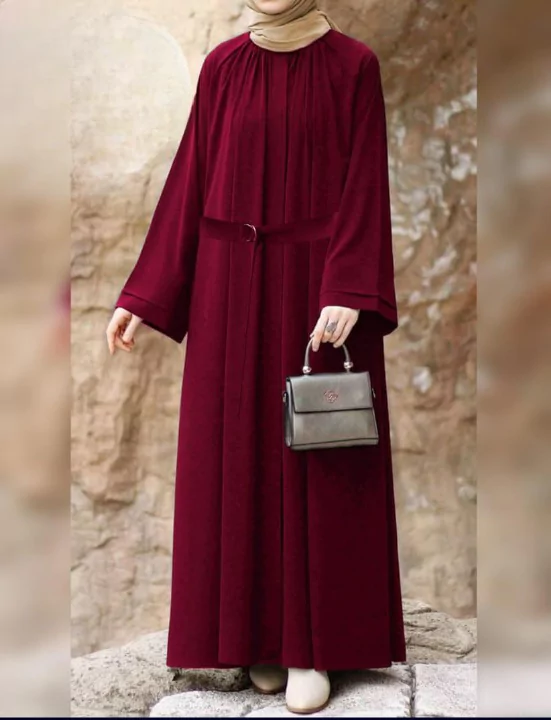  - Maroon Color Georgette Classic Abaya With Round Neck And Stroller