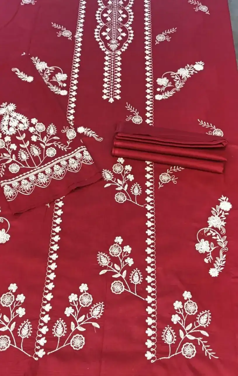 Maroon Embroidered Lawn 2 Pcs Set for Women