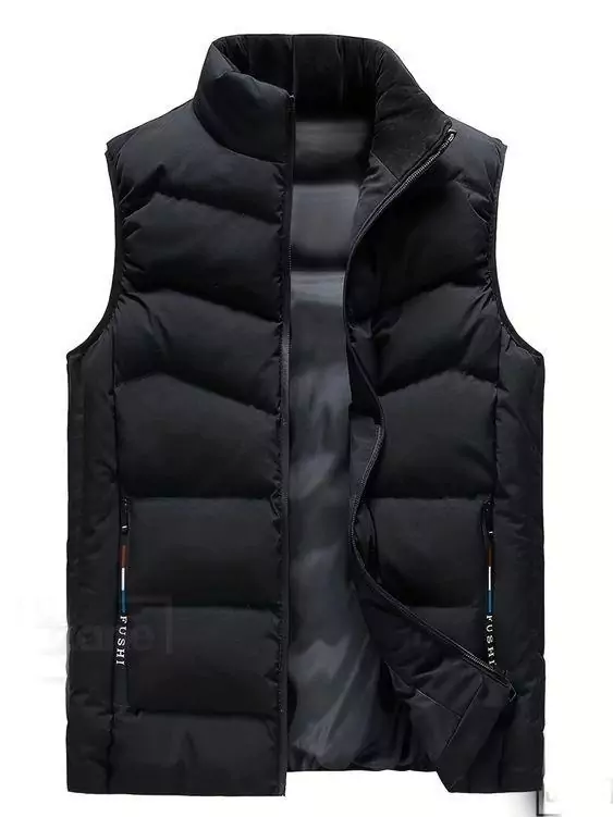  - Men's Hooded Black Polyester Bomber Puffer Half Sleeves Jacket