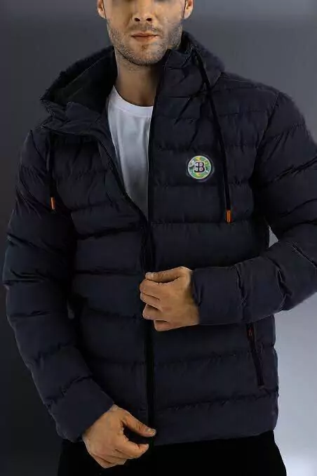  - Men's Hooded Neck Puffer Jacket Black Polyester