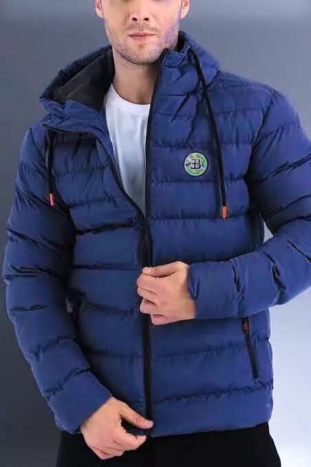  - Men's Hooded Neck Puffer Jacket Blue Polyester