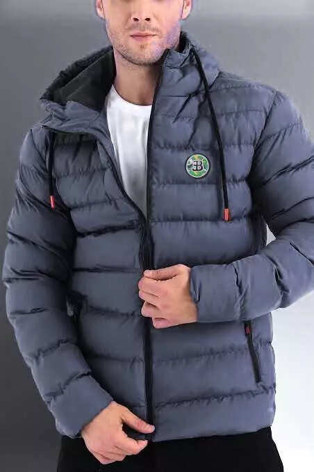  - Men's Hooded Neck Puffer Jacket Grey Polyester