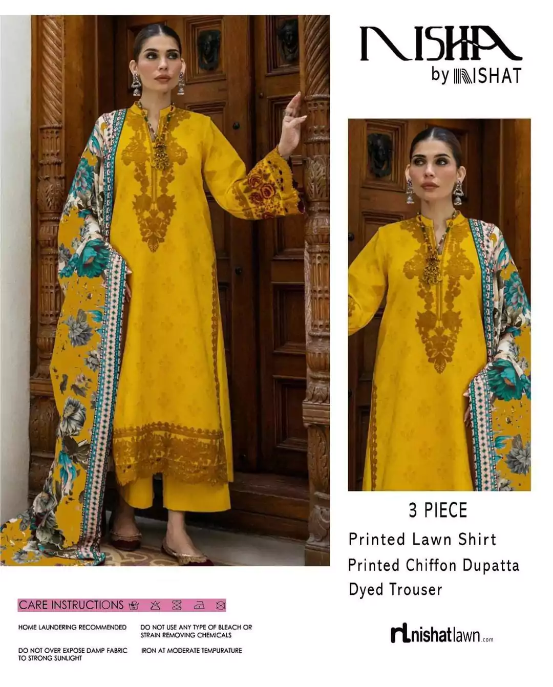 women unstitched suits - Nishat 3 Pcs Women's Unstitched Printed Lawn Suit VV338