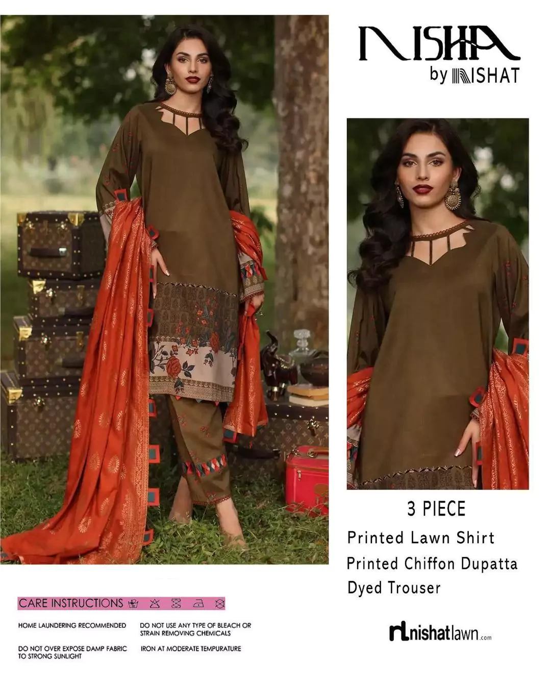 women unstitched suits - Nishat 3 Pcs Women's Unstitched Printed Lawn Suit VV343