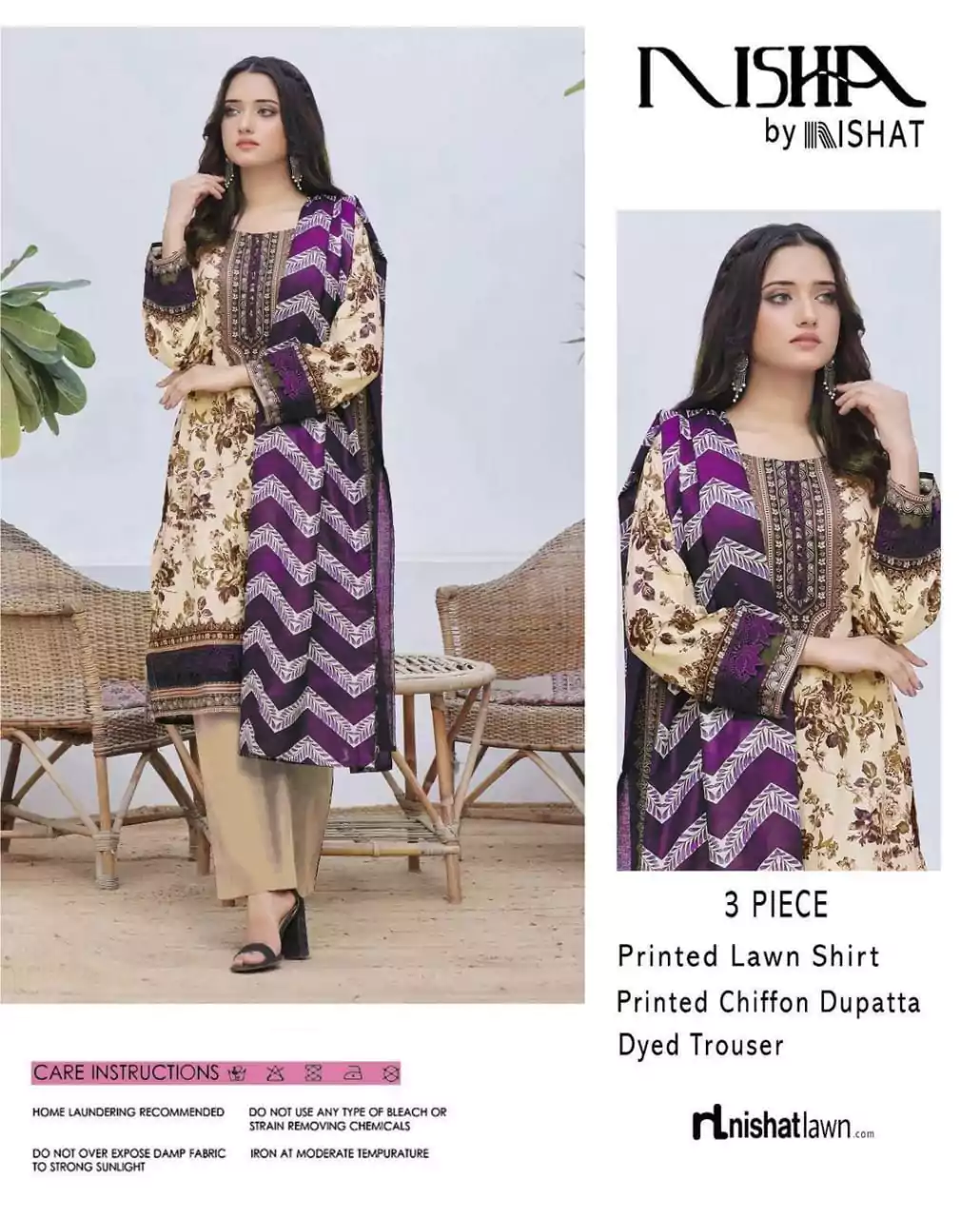 women unstitched suits - Nishat 3 Pcs Women's Unstitched Printed Lawn Suit VV346