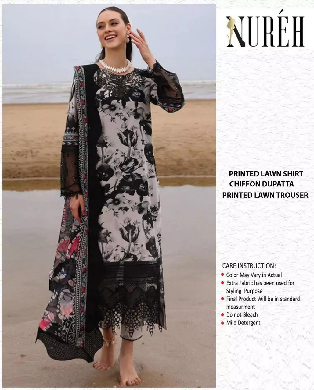 Nureh 3 Pcs Unstitched Lawn Prin