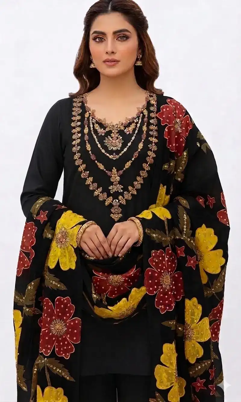 Organza Hand Embroidered Party Dress with Nagina Dupatta