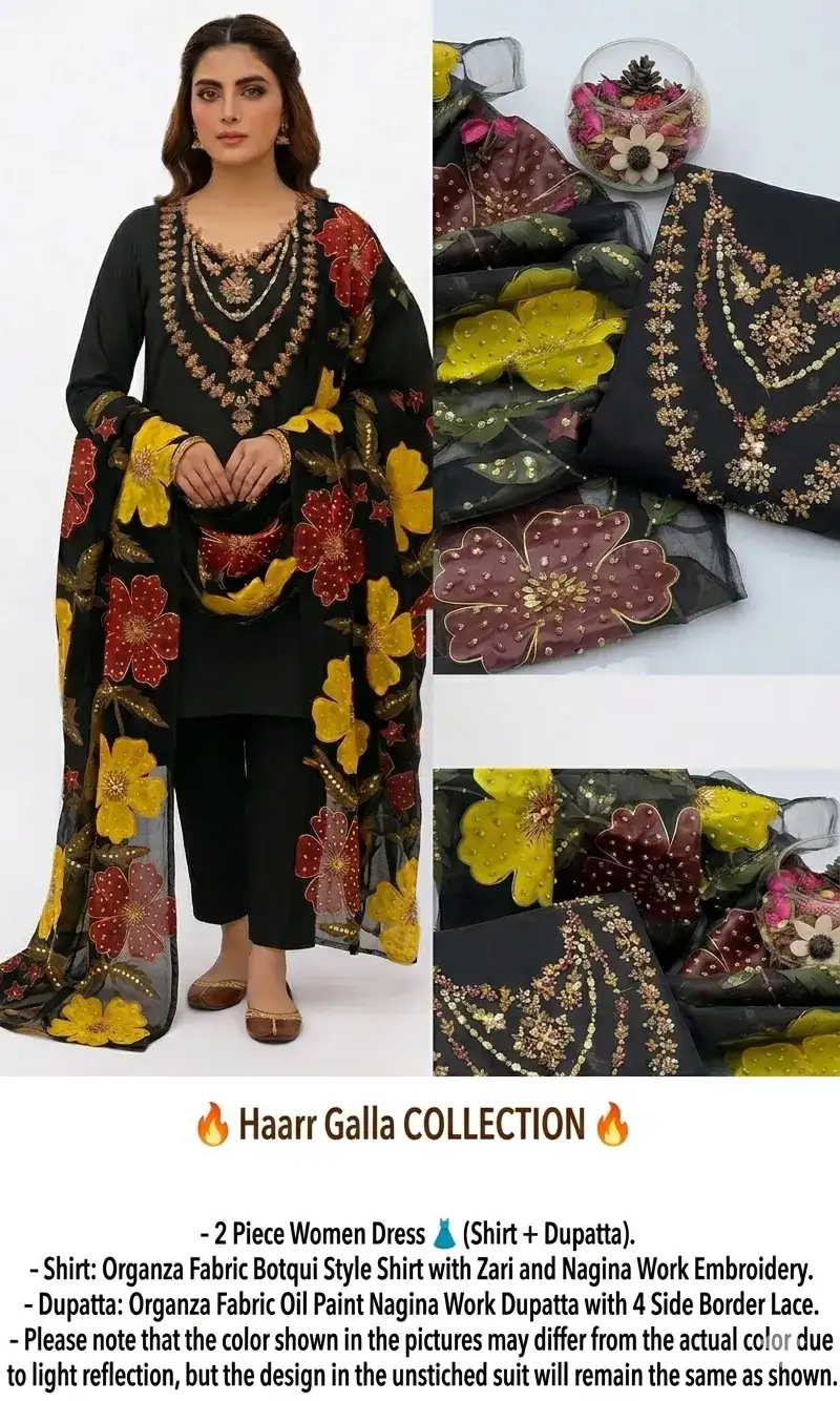 Organza Hand Embroidered Party Dress with Nagina Dupatta