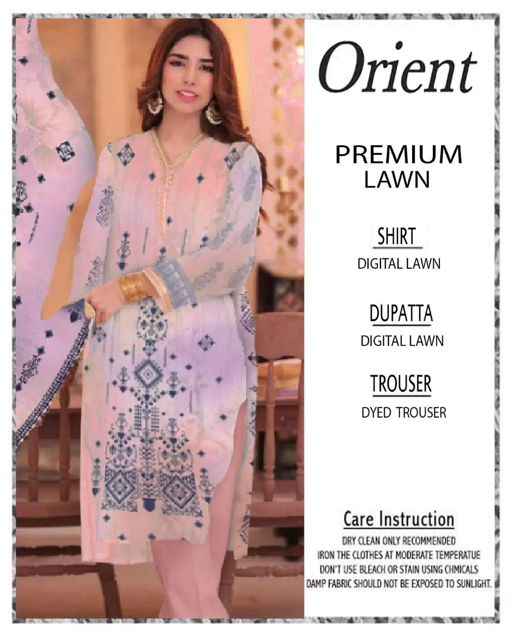women unstitched suits - Orient 3 Pcs Women's Unstitched Lawn Printed Suit VV505
