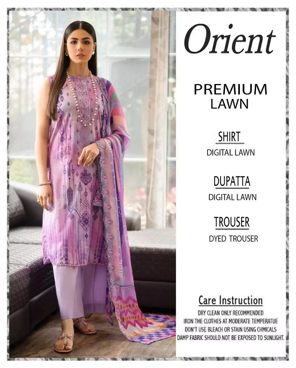 women unstitched suits - Orient 3 Pcs Women's Unstitched Lawn Printed Suit VV506