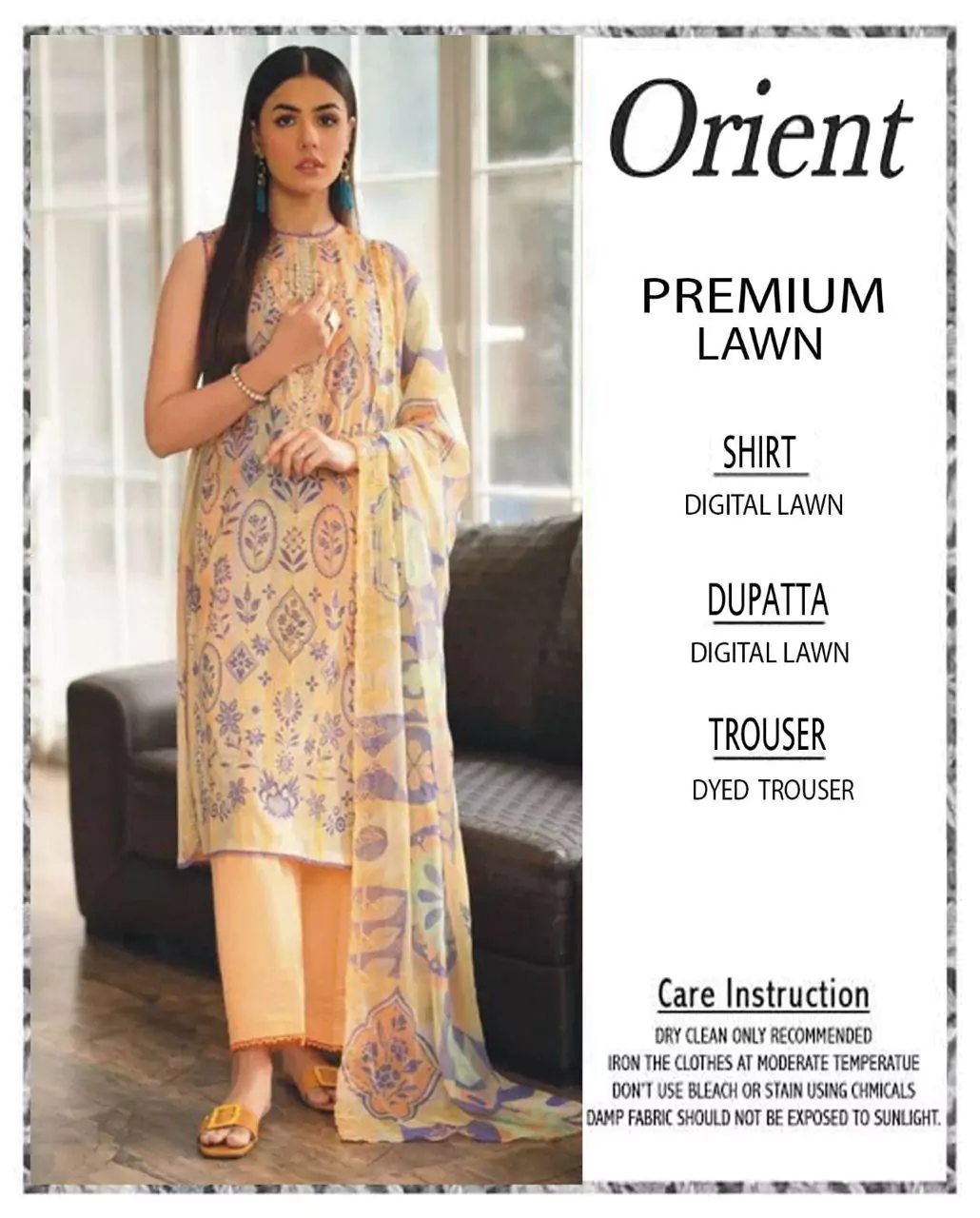 women unstitched suits - Orient 3 Pcs Women's Unstitched Lawn Printed Suit VV508
