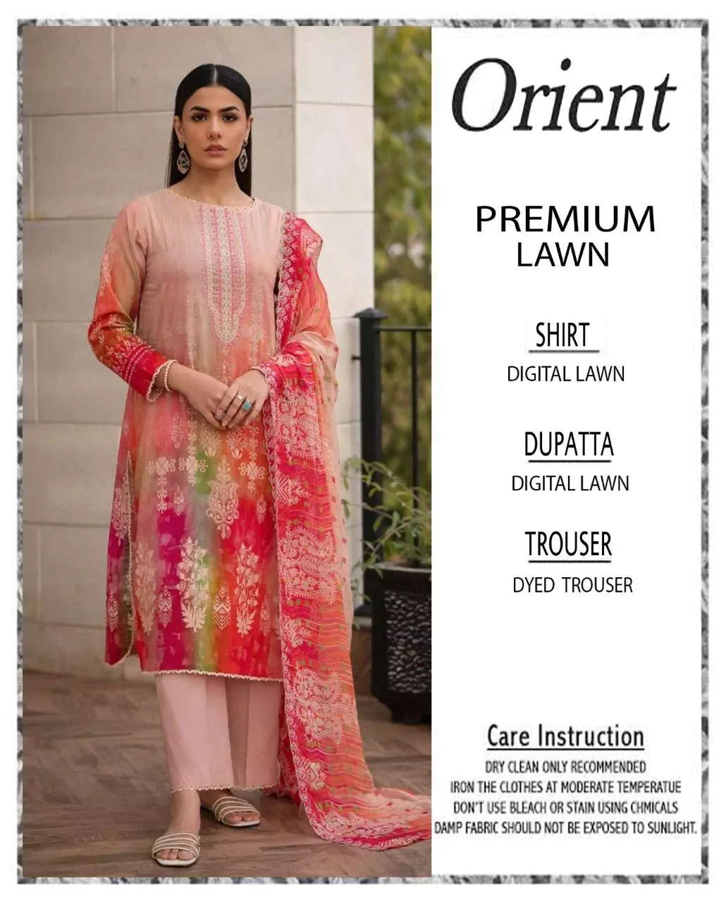 women unstitched suits - Orient 3 Pcs Women's Unstitched Lawn Printed Suit VV509