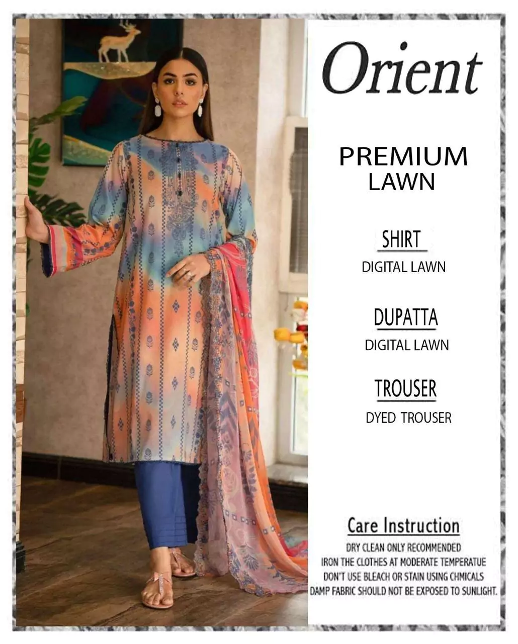 women unstitched suits - Orient 3 Pcs Women's Unstitched Lawn Printed Suit VV510