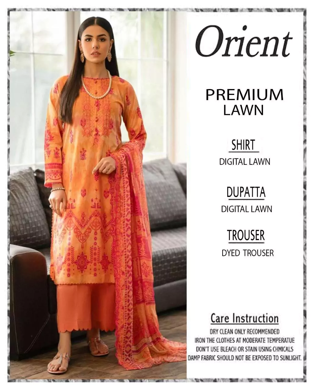 women unstitched suits - Orient 3 Pcs Women's Unstitched Lawn Printed Suit VV511