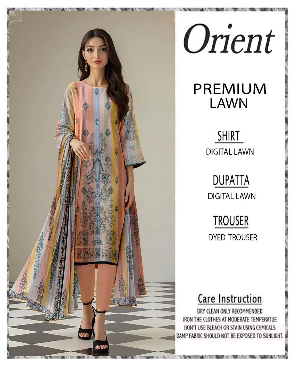 women unstitched suits - Orient 3 Pcs Women's Unstitched Lawn Printed Suit VV513