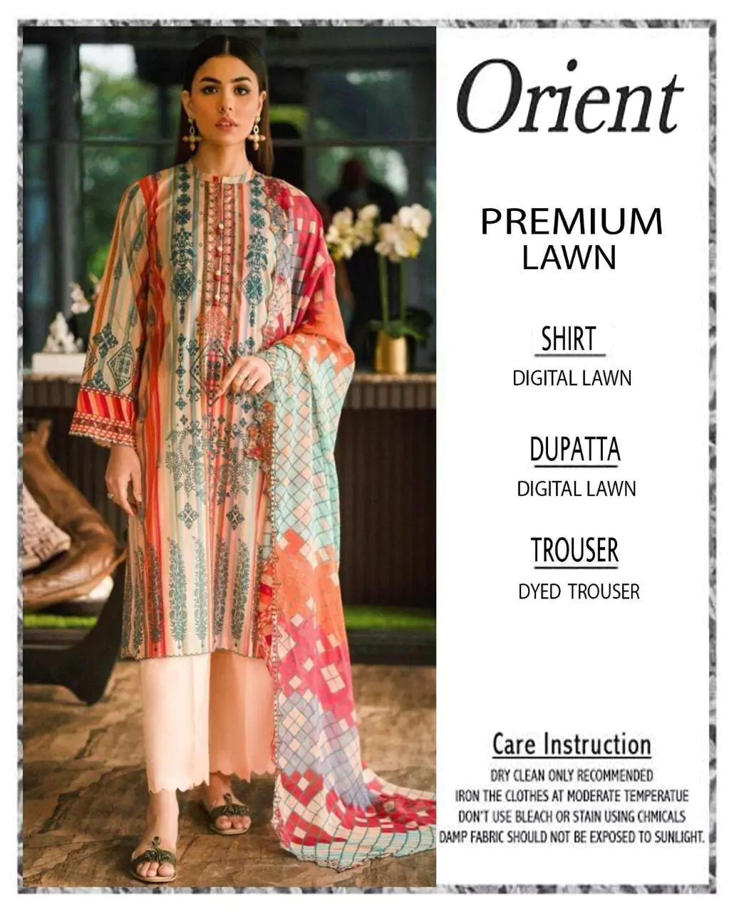 women unstitched suits - Orient 3 Pcs Women's Unstitched Lawn Printed Suit VV514