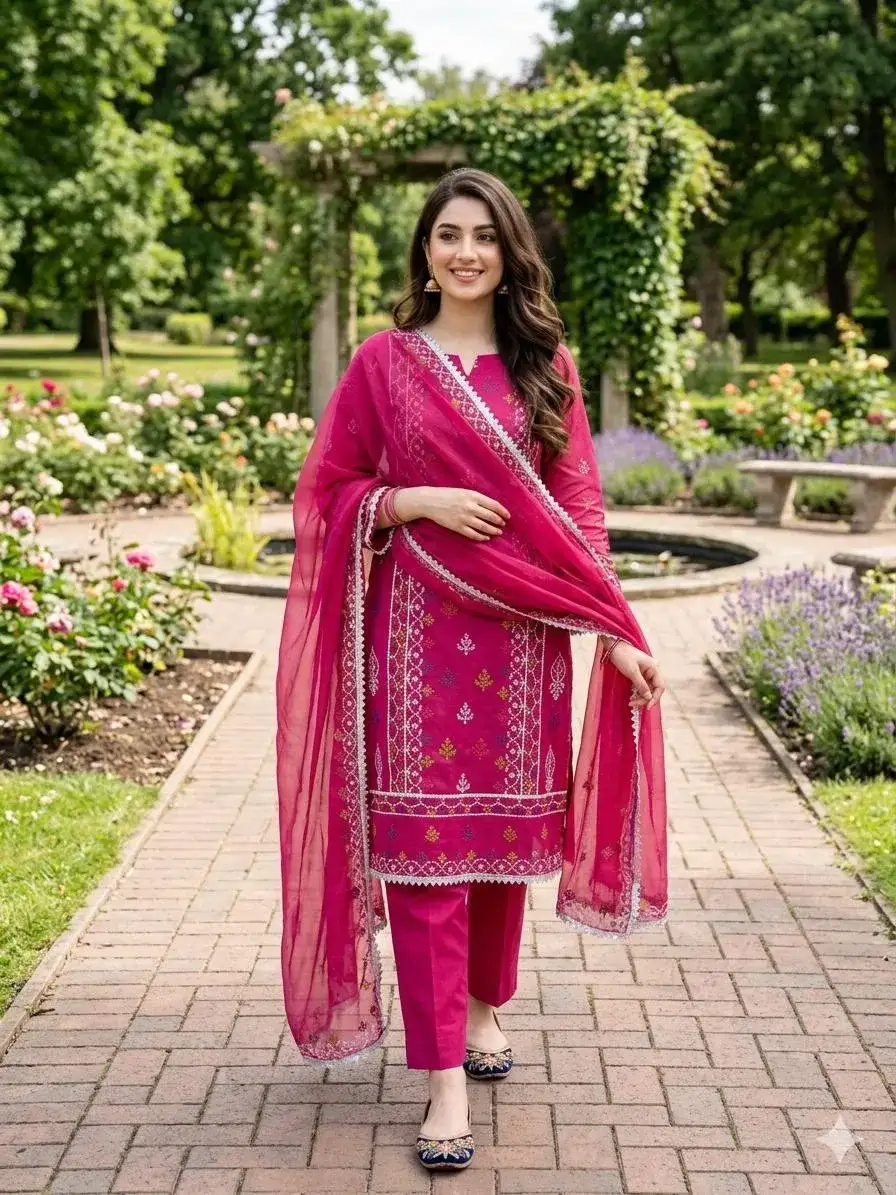 Pink Chikankari Lawn 3 Pcs Embroidered Set