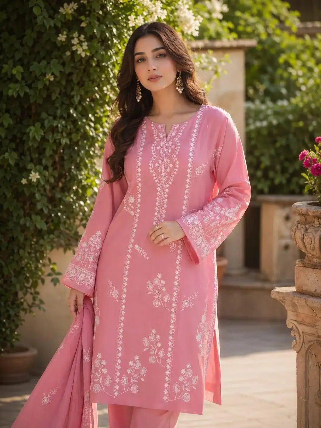 Pink Embroidered Lawn 2 Pcs Kurta Set