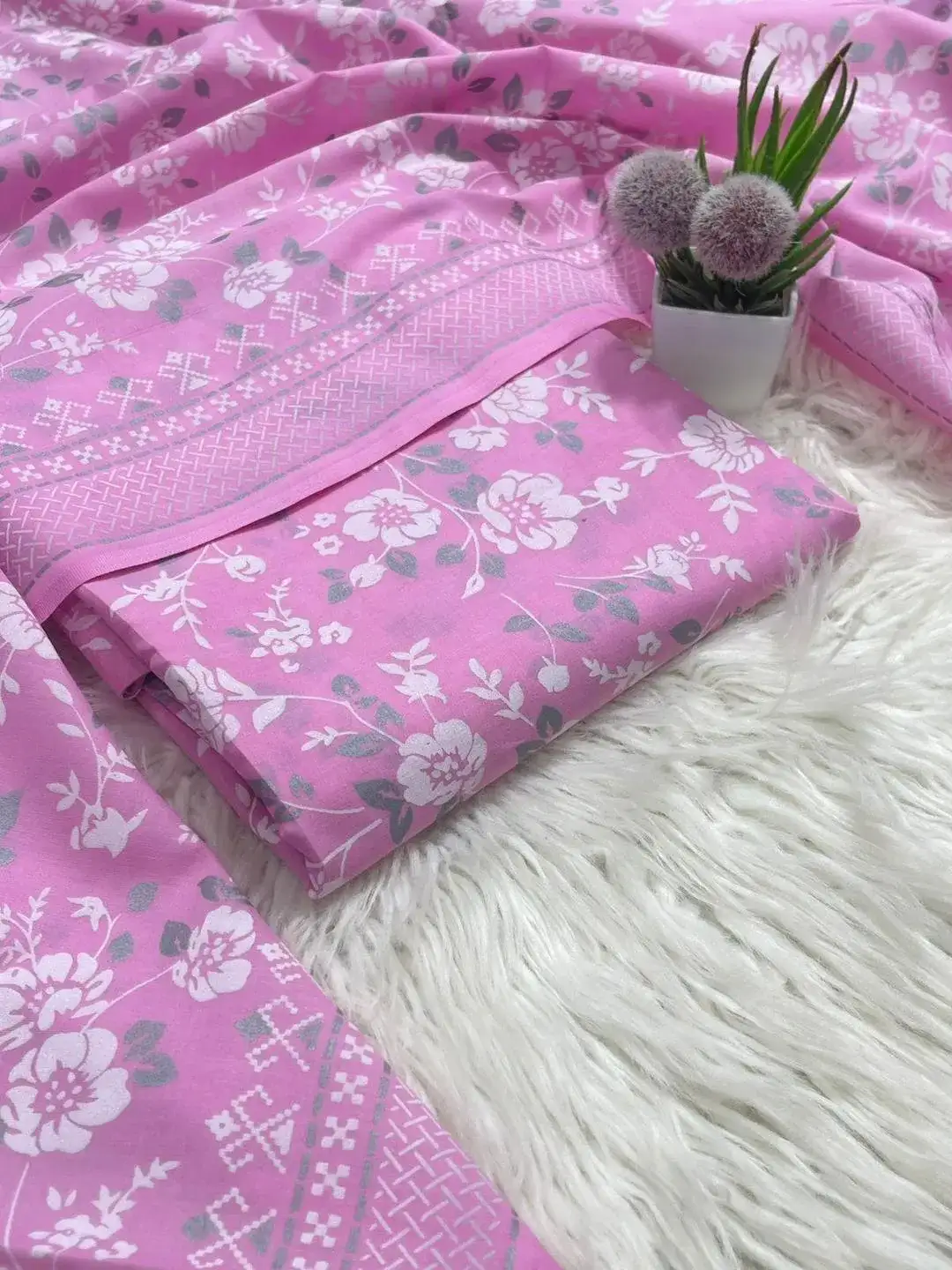 Pink Floral Printed Lawn 2 Pcs Suit for Women