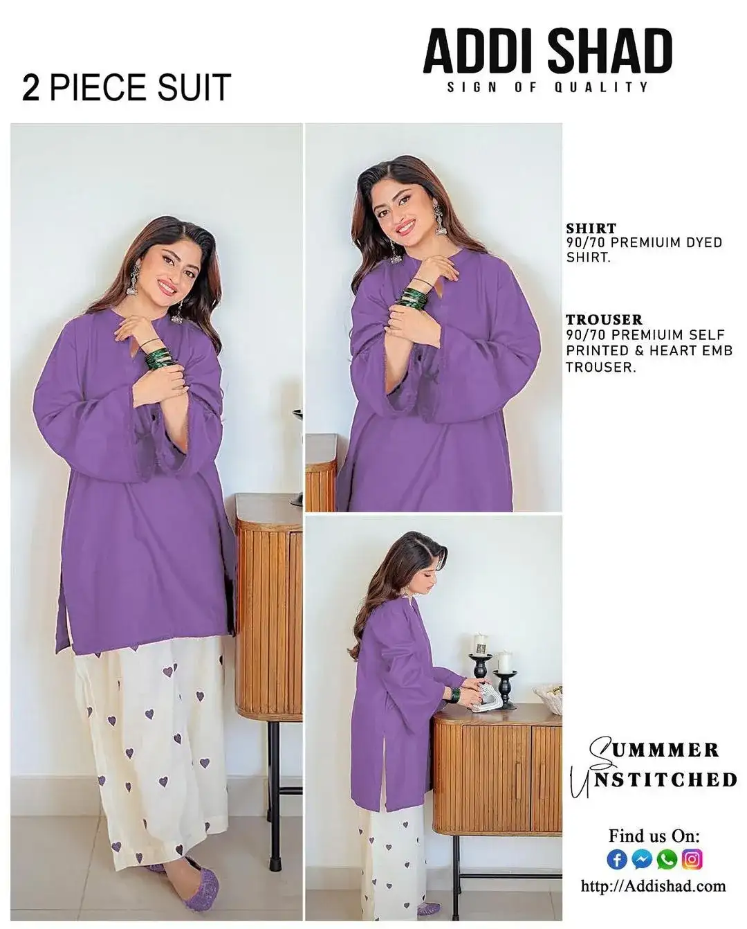Purple 2 Piece Unstitched Lawn Suit for Women