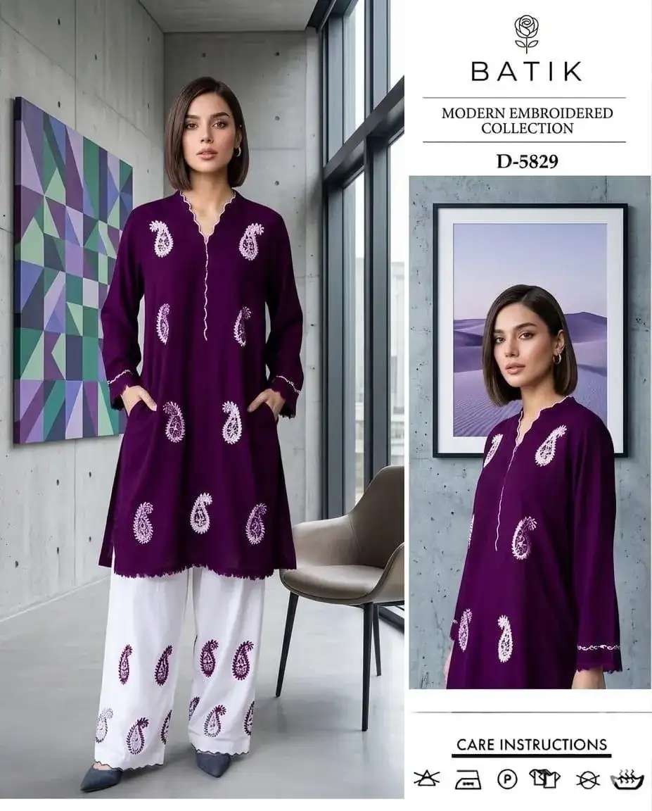 Purple Embroidered Lawn 2 Pcs Shirt Trouser Set