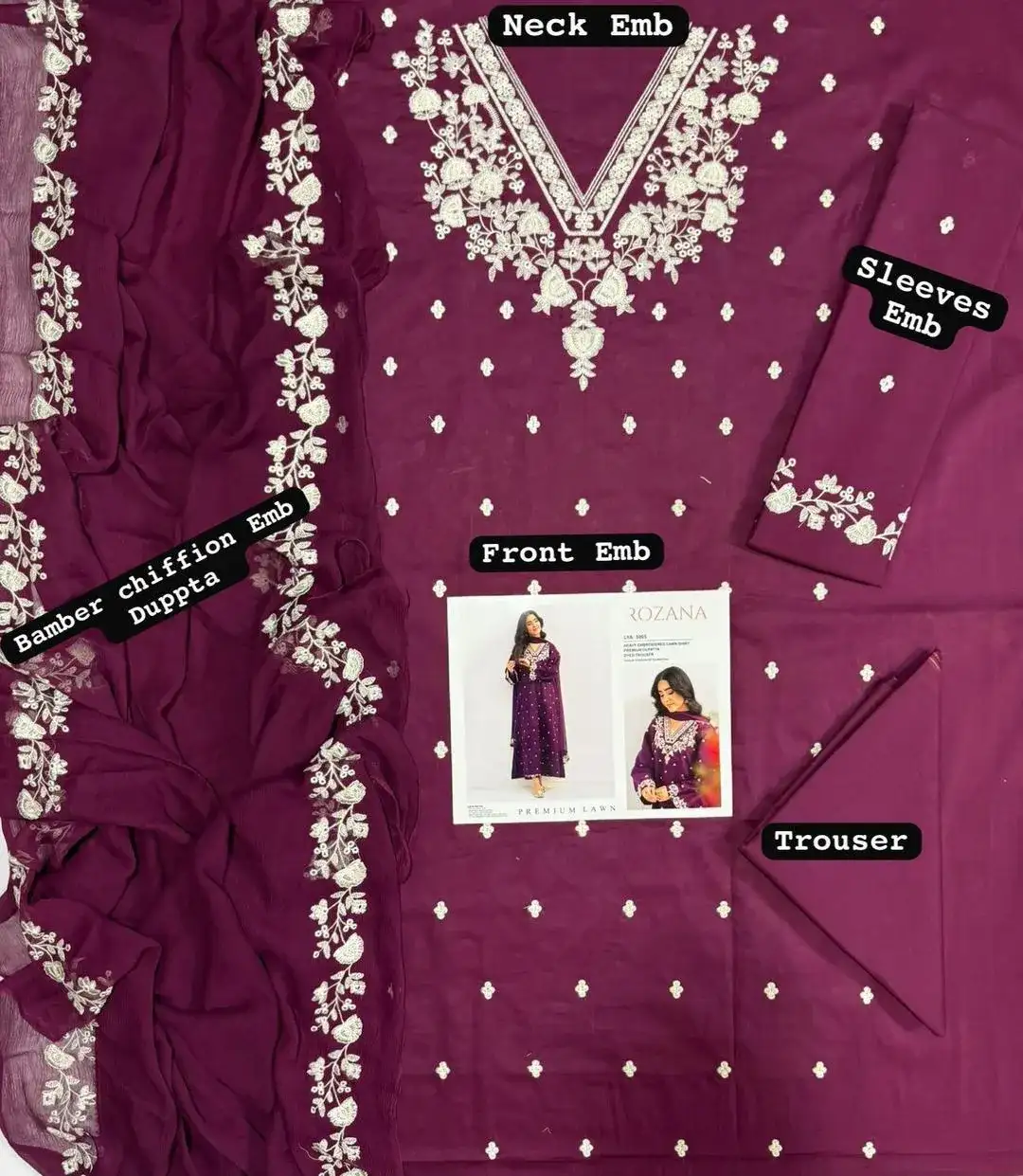 Purple Embroidered Lawn 3 Pcs Women Suit Set