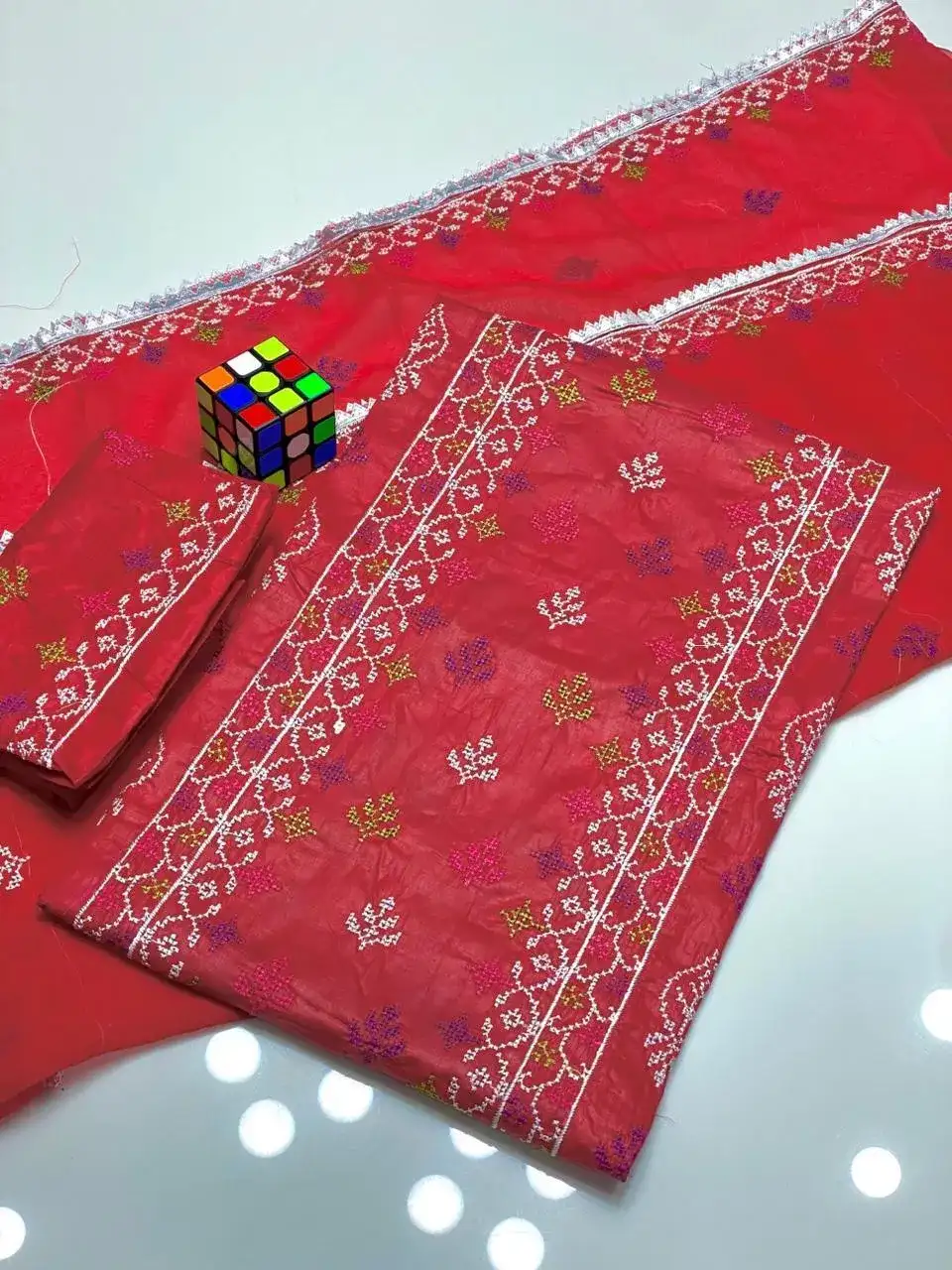 Red Chikankari Lawn 3 Pcs Set for Women