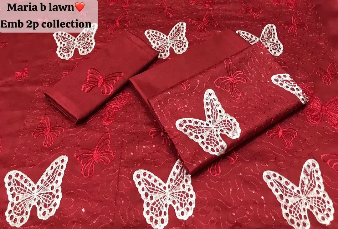 Red Embroidered Lawn 2 Piece Kurta Set for Women