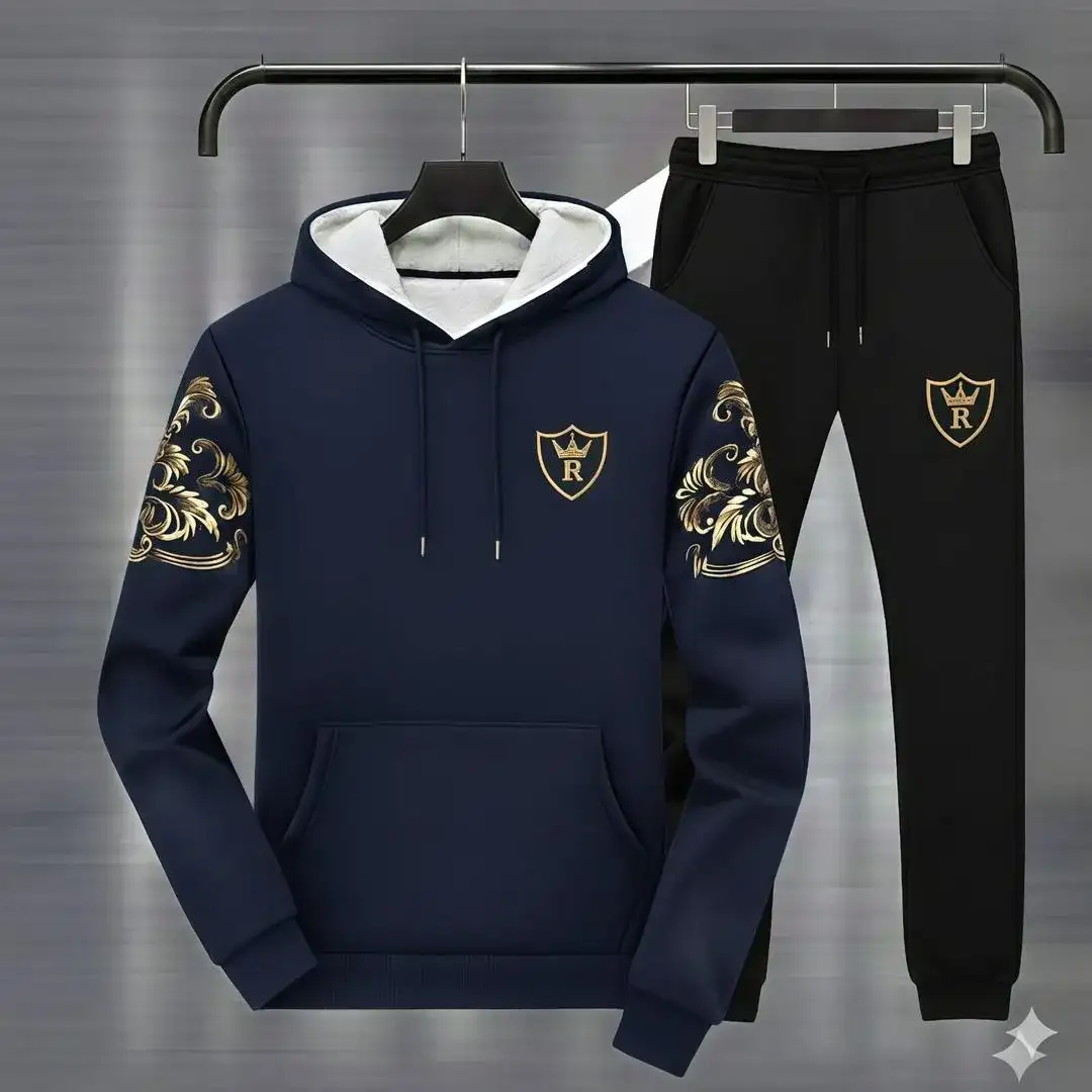 Royal Crest Blue Printed Hoodie Track Suit