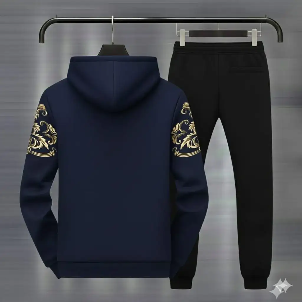 Royal Crest Blue Printed Hoodie Track Suit