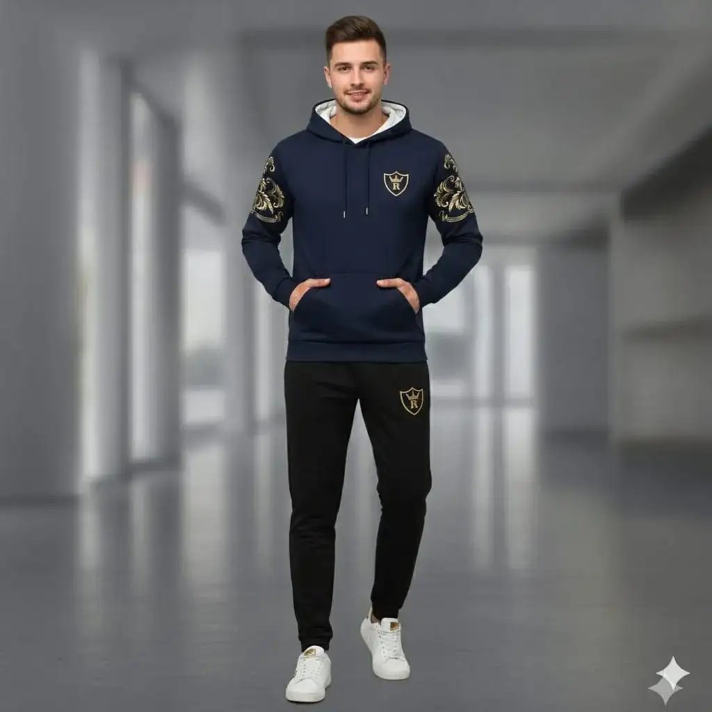 Royal Crest Blue Printed Hoodie Track Suit