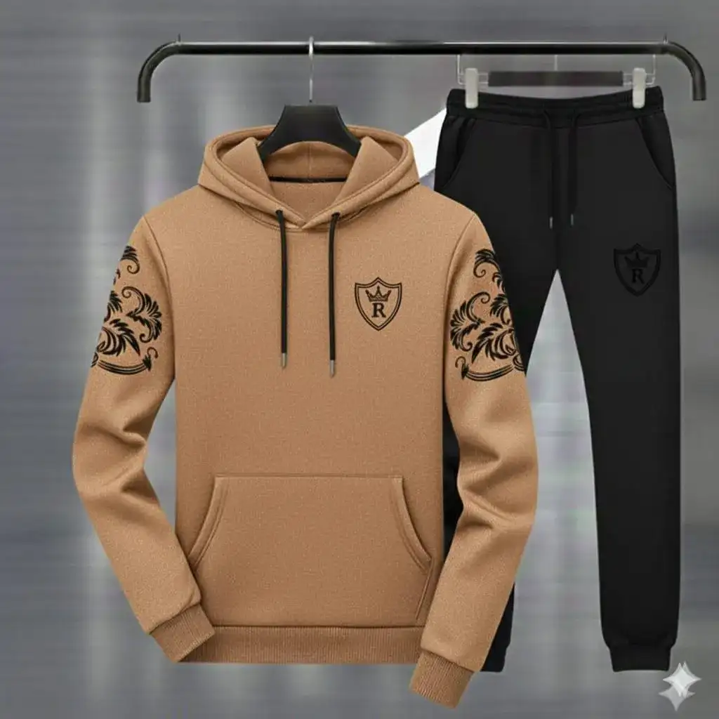 Royal Crest Brown & Black Printed Hoodie Track Suit