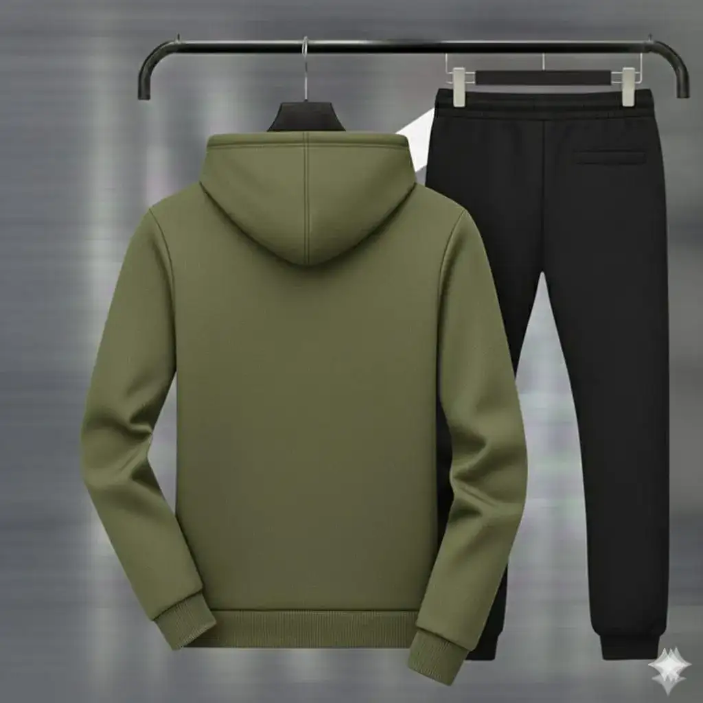 Royal Crest Green & Black Printed Hoodie Track Suit