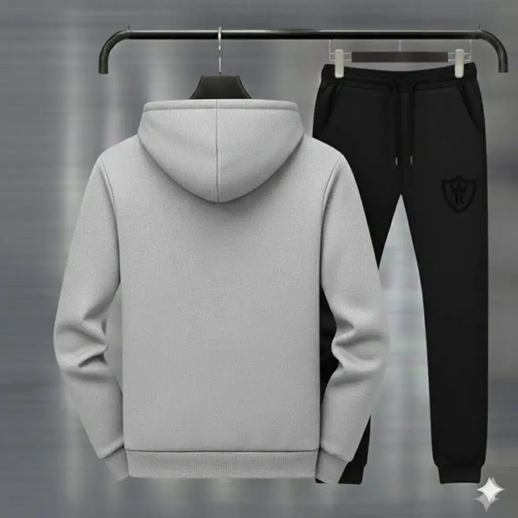 Royal Crest Grey & Black Printed Hoodie Track Suit