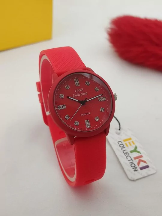 Rubber Strap Analog Watch Red