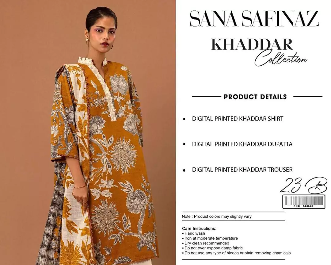  - Sana Safinaz 3 Pcs Women's Unstitched Khaddar Digital Print Suit UA25