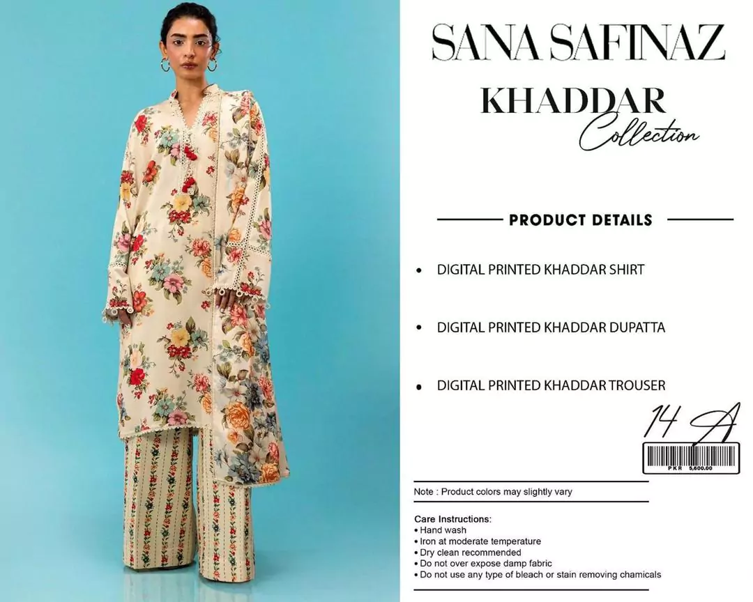  - Sana Safinaz 3 Pcs Women's Unstitched Khaddar Digital Print Suit UA29