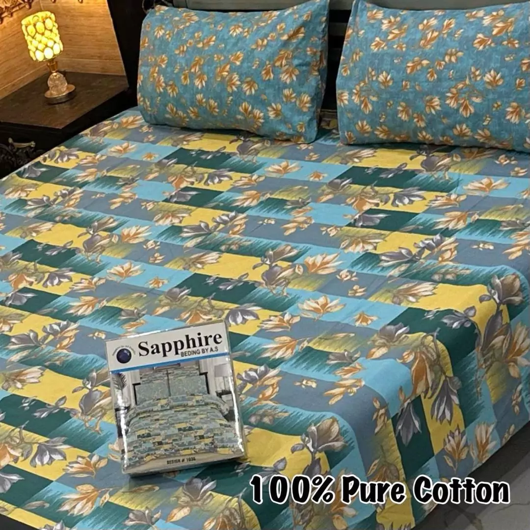  - Sapphire 3 Pcs Cotton Printed King Size Bedsheet IL115