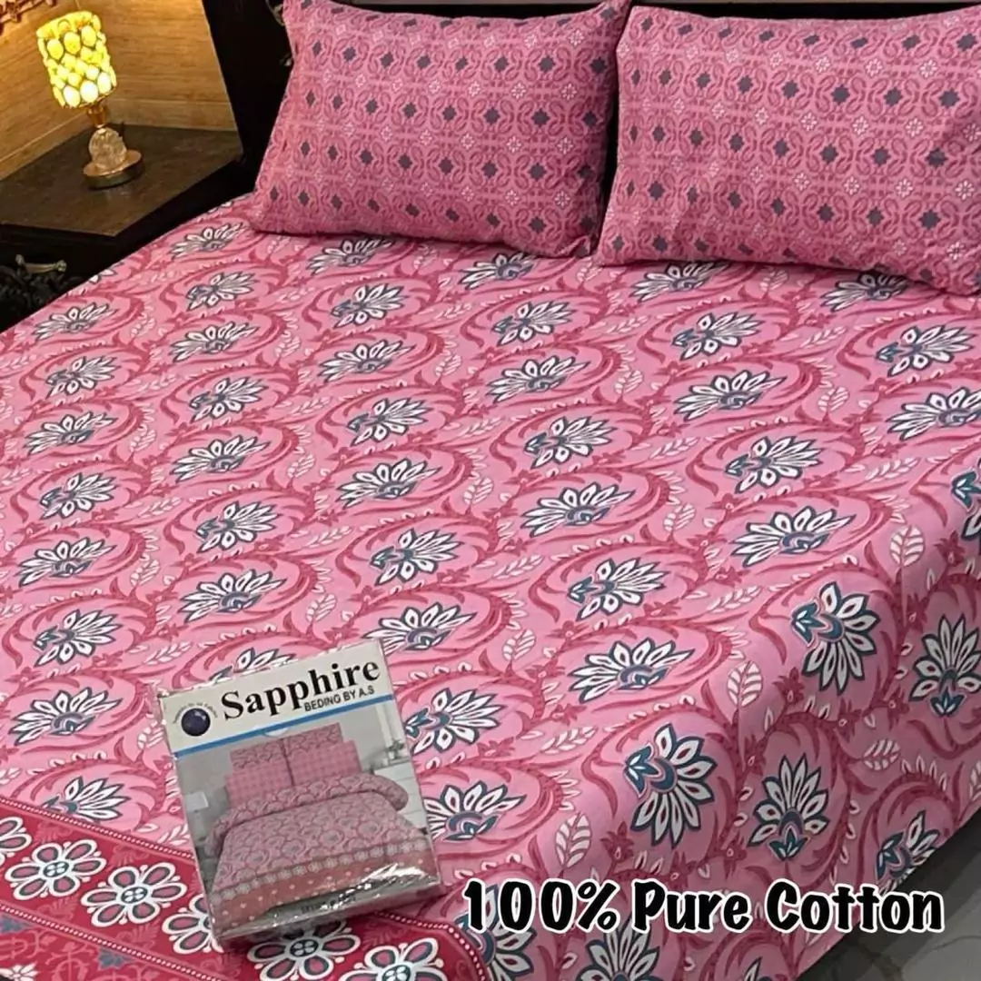  - Sapphire 3 Pcs Cotton Printed King Size Bedsheet IL117