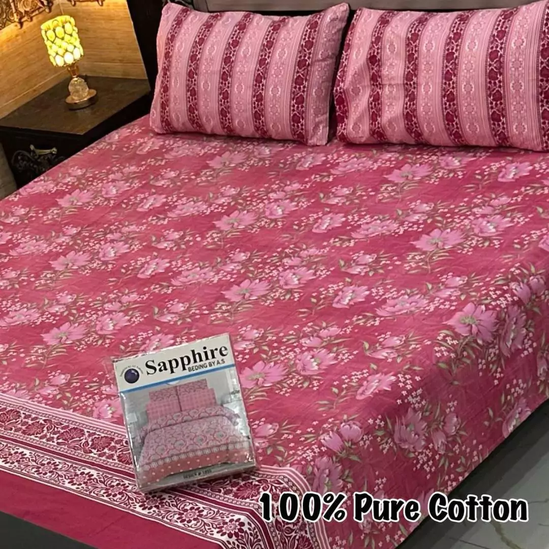  - Sapphire 3 Pcs Cotton Printed King Size Bedsheet IL119