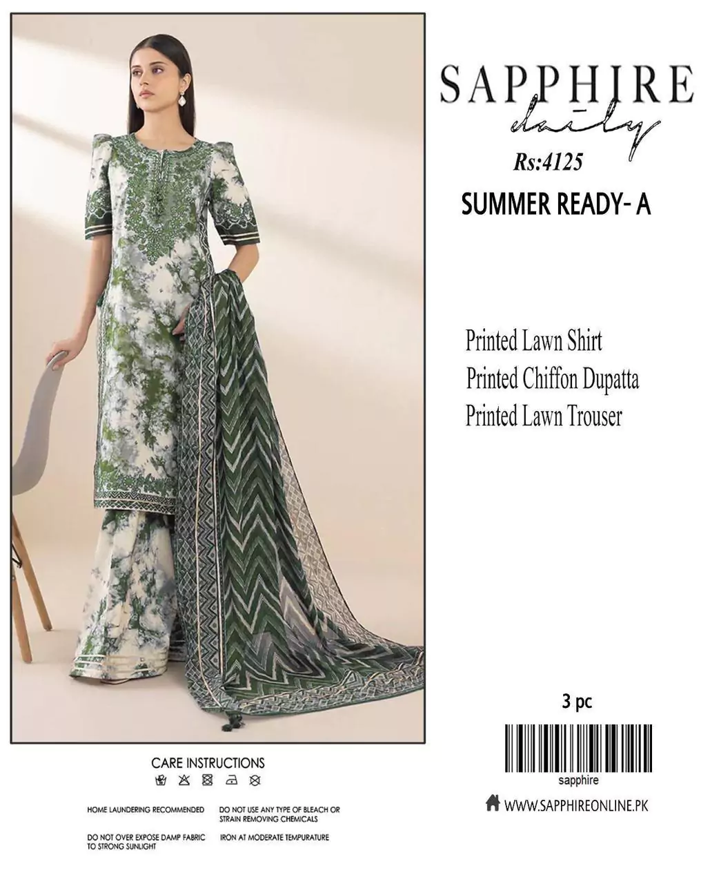 women unstitched suits - Sapphire 3 Pcs Women's Unstitched Lawn Printed Suit VV405