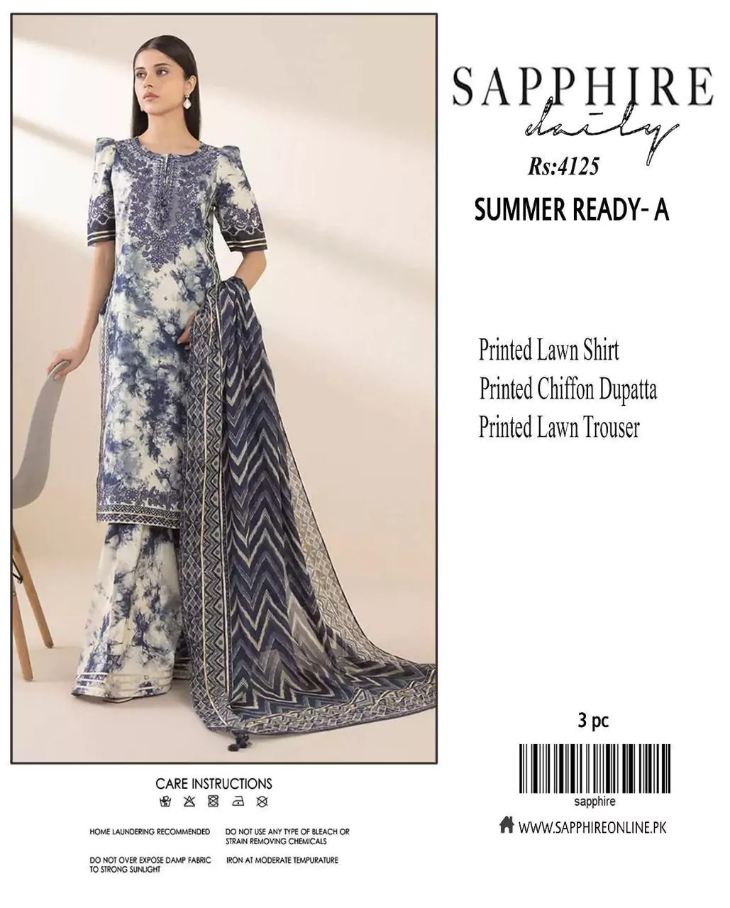 women unstitched suits - Sapphire 3 Pcs Women's Unstitched Lawn Printed Suit VV406