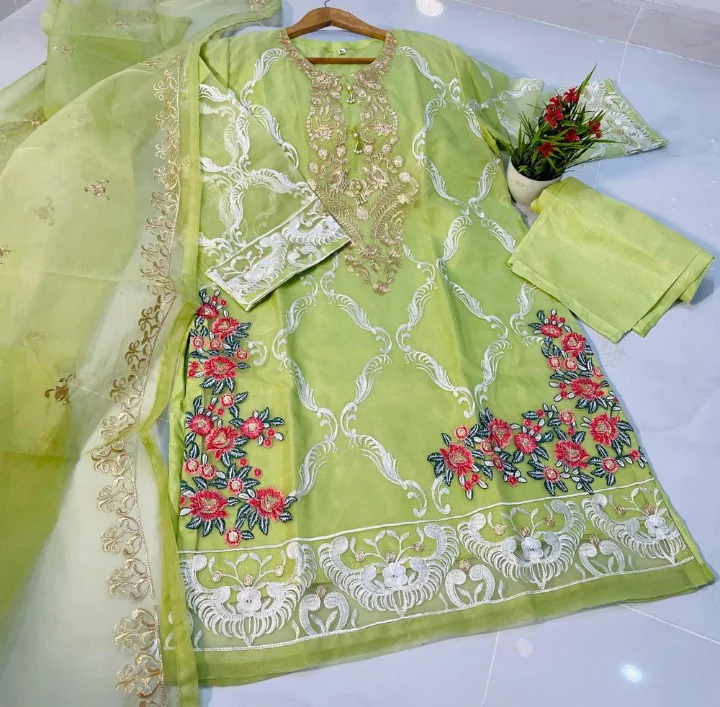 Stitched Organza Embroidered Suit For 